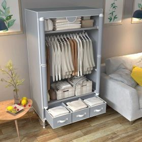 Portable Clothes Closet Rolling Door Wardrobe with Hanging Rack Non-Woven Fabric Storage Organizer with Three Drawer Boxes No-Tool Assembly - 67i