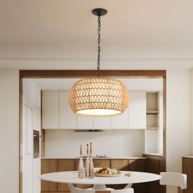 18inch Farmhouse Pendant Light With Adjustable Height, Boho Woven Jute Rope Hanging Ceiling Light Fixture, E26 Base, 60W Max, Compatible With Fla (Option: white)